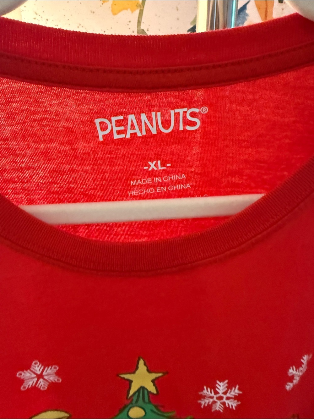 Peanuts Red Holiday Tee with Christmas Tree Graphic - Picture 2 of 2